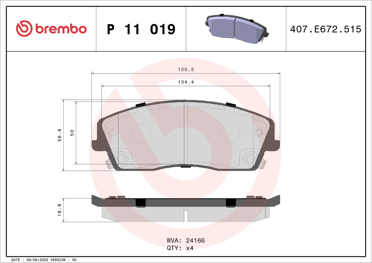 BREMBO Sada brzdových platničiek kotúčovej brzdy P11019