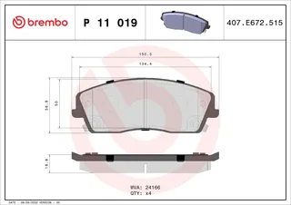 BREMBO Sada brzdových platničiek kotúčovej brzdy P11019
