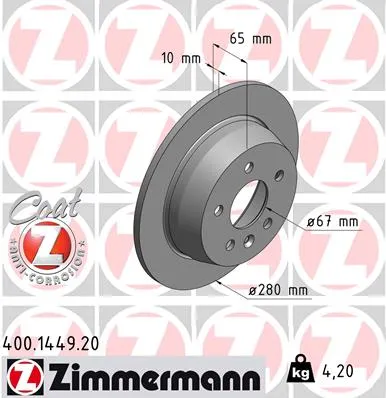 ZIMMERMANN Brzdový kotúč 400144920