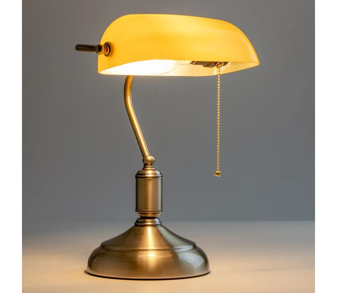 Brilagi - Stolná lampa BANK OFFICE 1xE27/60W/230V mosadz/oranžová L352-HN/MOS
