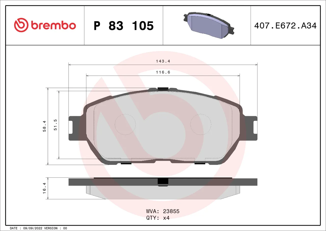 BREMBO Sada brzdových platničiek kotúčovej brzdy P83105