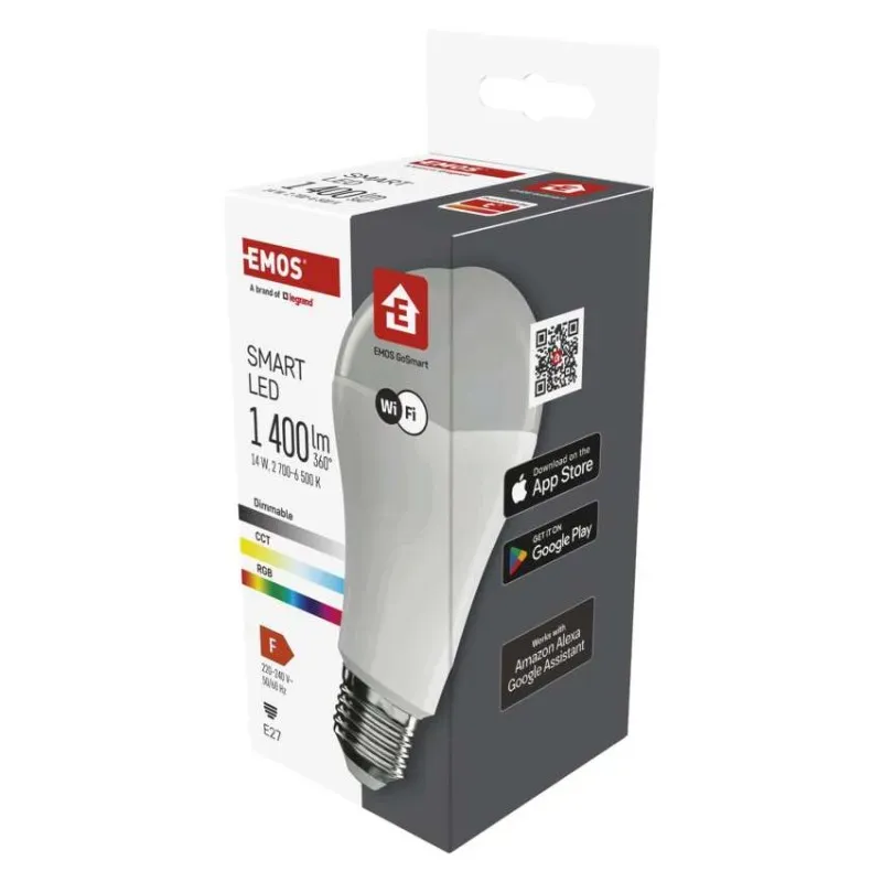 LED žiarovka GoSmart A65 / E27 / 14 W (94 W) / 1 400 lm / RGB / stmievateľná / WiFi